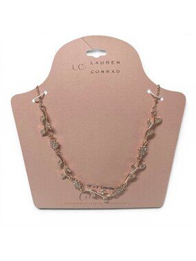 Lauren Conrad Rose Gold Floral Vine Necklace With Crystals 16" + 3" Extender Ele